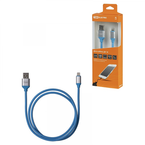 Дата-кабель, ДК 18, USB - Lightning, 1 м, силиконовая оплетка, голубой, TDM, цена за 1 шт