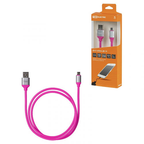 Дата-кабель, ДК 19, USB - micro USB, 1 м, силиконовая оплетка, розовый, TDM, цена за 1 шт