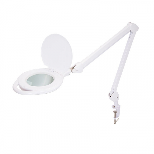 Лупа на струбцине круглая 5D с подсветкой 96 SMD LED, теплый и холодный свет, ø127мм, белая REXANT, цена за 1 шт