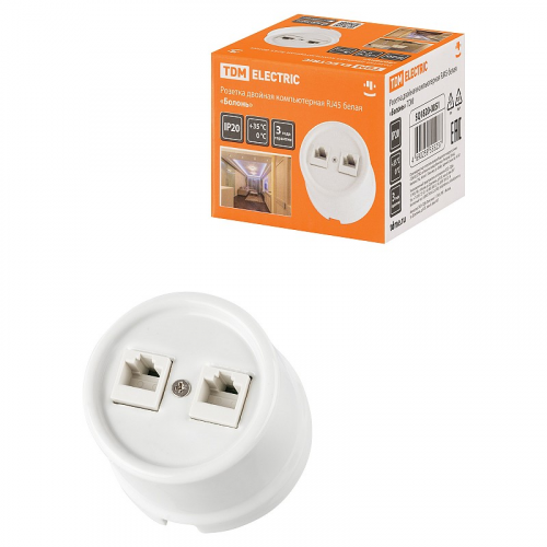 Розетка двойная компьютерная RJ45 белая Болонь TDM, цена за 1 шт