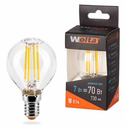 Светодиодная лампа WOLTA FILAMENT 25S45GLFT7E14 7Вт 4000K Е14, цена за 1 шт