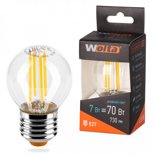 Светодиодная лампа WOLTA FILAMENT 25S45GLFT7E27 7Вт 4000K Е27, цена за 1 шт