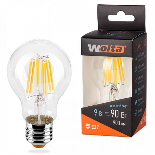 Светодиодная лампа WOLTA FILAMENT 25S60BLFT9E27 9Вт 4000K Е27, цена за 1 шт