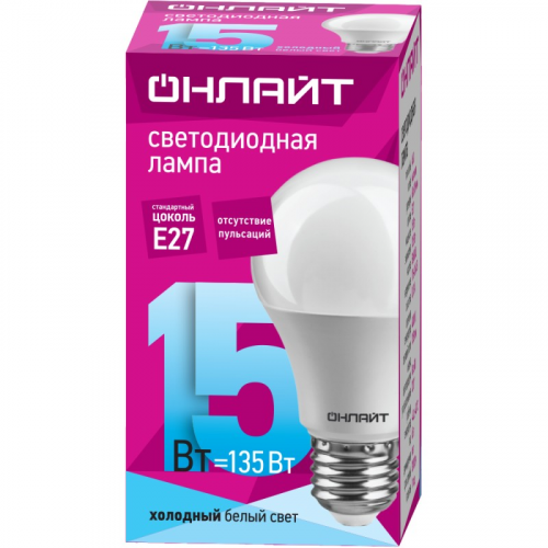 Светодиодная лампа груша ОНЛАЙТ 61 150 OLL-A60-15-230-4K-E27, цена за 1 шт