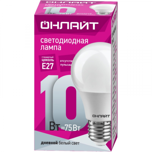 Светодиодная лампа груша ОНЛАЙТ 61 140 OLL-A60-10-230-6.5K-E27, цена за 1 шт
