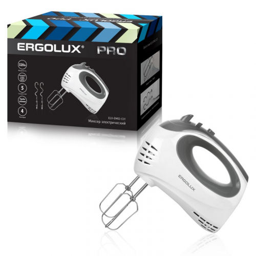 ERGOLUX ELX-EM02-C31 бело-серый PRO (миксер ручной 320 Вт, 220-240В), цена за 1 шт