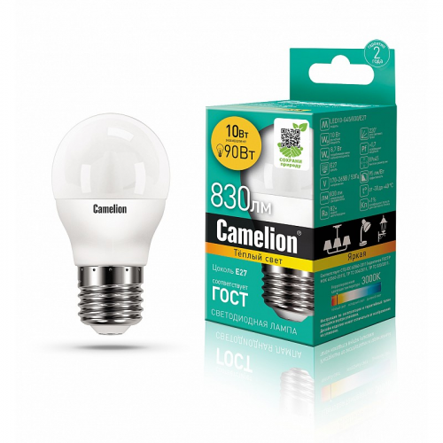 Camelion LED10-G45/830/E27 (Эл.лампа светодиодная 10Вт 220В), цена за 1 шт