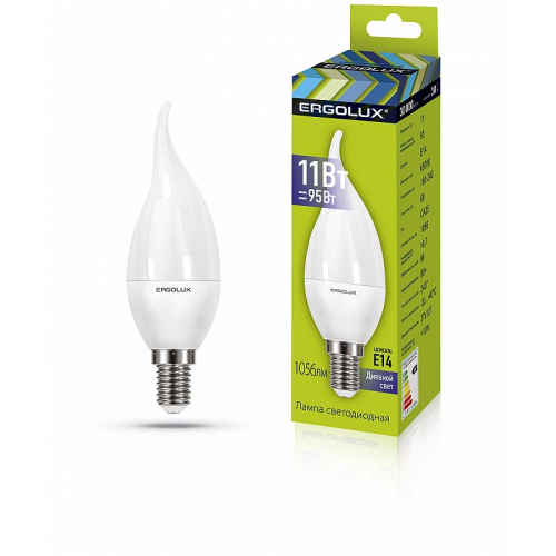 Ergolux LED-CA35-11W-E14-4K (Эл.лампа светодиодная Свеча на ветру 11Вт E14 4500K 180-240В), цена за 1 шт