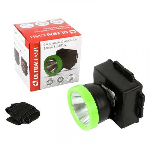 Ultraflash LED53762 (фонарь налобный, черный, 1LED 0,5Вт, 1 реж., 3XR6, пластик, коробка), цена за 1 шт
