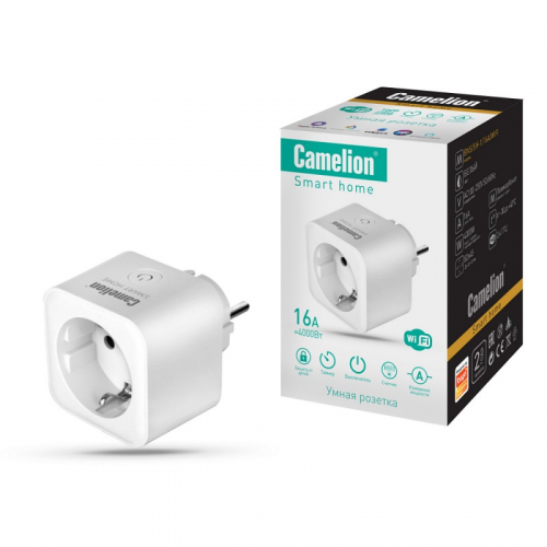 Camelion Smart Home BNS/SH-1/16A/WIFI (Розетка одинарная 16A 4000Вт, WiFi+Счетчик+Контроль), цена за 1 шт