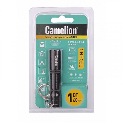 Camelion LED51532 (фонарь, черный, LED XPE, ZOOM, 3 реж 1XLR03, алюм., откр. блистер), цена за 1 шт