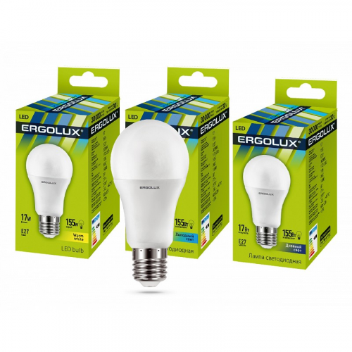 Ergolux LED-A60-17W-E27-4K (Эл.лампа светодиодная ЛОН 17Вт E27 4500K 180-240В), цена за 1 шт