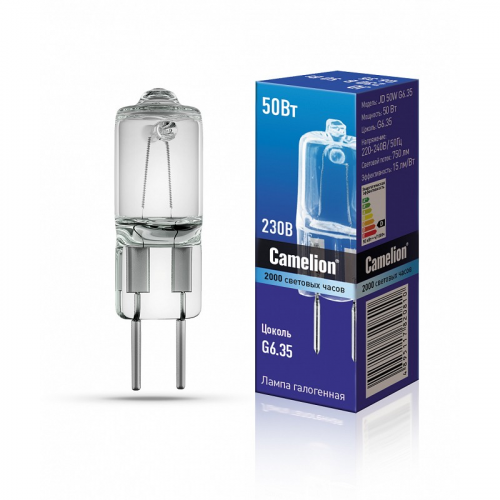 Camelion JD 50W G6.35 (Эл.лампа галоген.без рефлектора, 220V, 2000 часов), цена за 1 шт