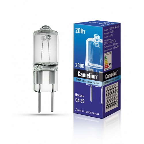Camelion JD 20W G6.35 (Эл.лампа галоген.без рефлектора, 220V, 2000 часов), цена за 1 шт