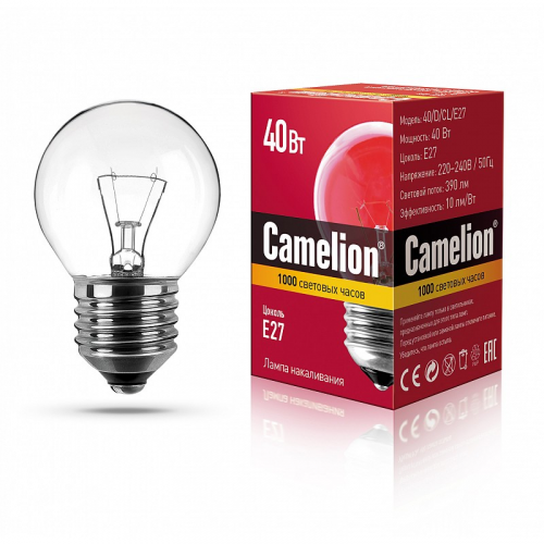 MIC Camelion 40/D/CL/E27 (Эл.лампа накал.с прозрачной колбой, сфера), цена за 1 шт