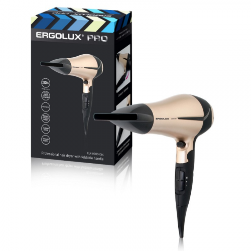 ERGOLUX ELX-HD03-C64 черный/золото PRO (фен со складной ручкой, 2200Вт, 220-240В), цена за 1 шт