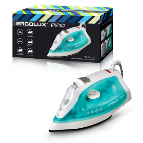 ERGOLUX ELX-SI01-C40 аквамарин PRO (паровой электр. утюг, тефлон, 1600Вт, 220-240В), цена за 1 шт