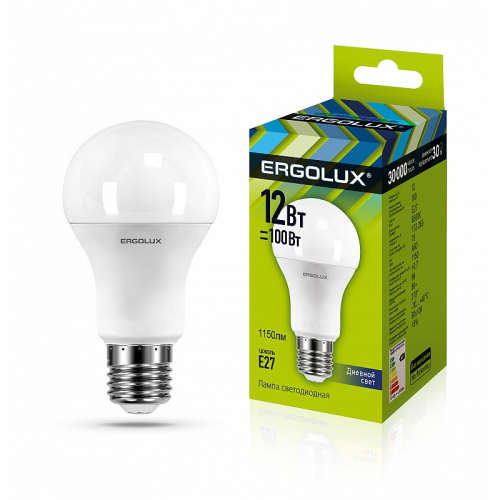Ergolux LED-A60-12W-E27-6K (Эл.лампа светодиодная ЛОН 12Вт E27 6500K 180-240В), цена за 1 шт