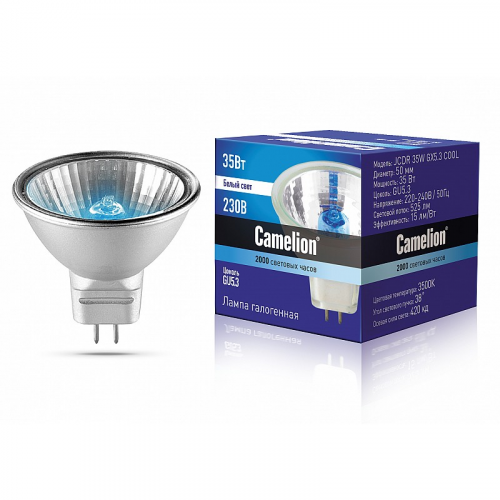 Camelion JCDR 35W GX5.3 COOL (Эл.лампа галоген.с защ.стеклом, 220V, 50mm, 2000 часов), цена за 1 шт