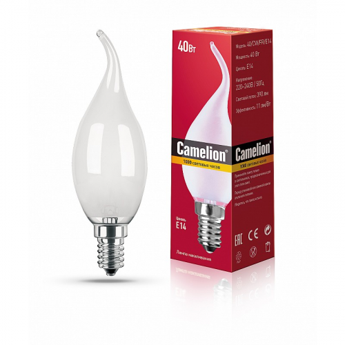 MIC Camelion 40/CW/FR/E14 (Эл.лампа накал.с матовой колбой, свеча на ветру), цена за 1 шт