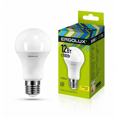 Ergolux LED-A60-12W-E27-3K (Эл.лампа светодиодная ЛОН 12Вт E27 3000K 180-240В), цена за 1 шт
