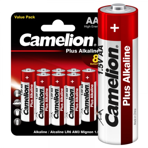 Camelion Plus Alkaline BL8 LR6 (LR6-BP5+3, пальчиковая батарейка АА 1.5В) (упак. 8 шт.), цена за 1 упак