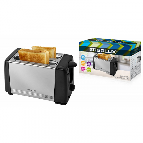 ERGOLUX ELX-ET03-C72 черный/нерж. сталь ( электрический тостер 220-240 В, 700 Вт), цена за 1 шт