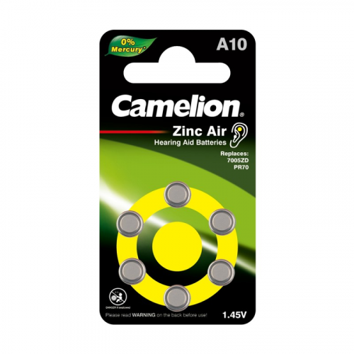 Camelion ZA10 BL-6 Mercury Free (A10-BP6(0%Hg), PR70 батарейка для слуховых аппаратов, 1.4V) (упак. 6 шт.), цена за 1 упак