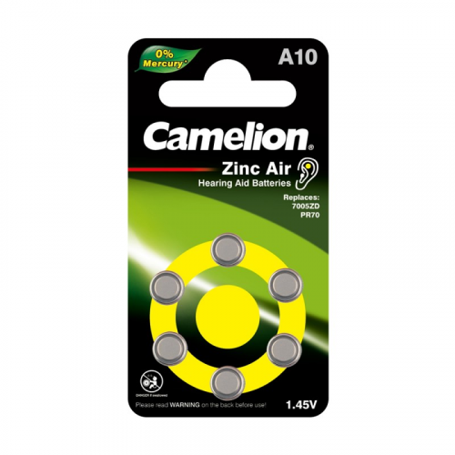 Camelion ZA10 BL-6 Mercury Free (A10-BP6(0%Hg), батарейка для слуховых аппаратов, 1.4 V,90mAh) (упак. 6 шт.), цена за 1 упак