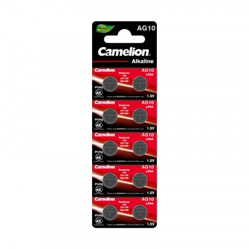 Camelion G10 BL-10 Mercury Free (AG10-BP10(0%Hg), LR54, LR1130 батарейка для часов) (упак. 10 шт.), цена за 1 упак