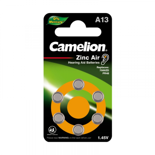 Camelion ZA13 BL-6 Mercury Free (A13-BP6(0%Hg), PR48 батарейка для слуховых аппаратов, 1.4V) (упак. 6 шт.), цена за 1 упак