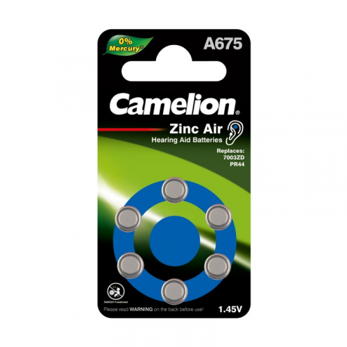 Camelion ZA675 BL-6 Mercury Free (A675-BP6(0%Hg), батарейка для слуховых аппаратов, 1.4 V,620mAh) (упак. 6 шт.), цена за 1 упак