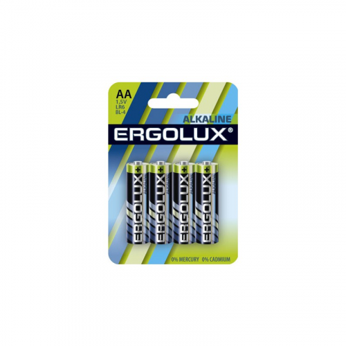 Ergolux Alkaline BL4 LR6 (LR6 BL-4, пальчиковая батарейка АА 1.5В) (упак. 4 шт.), цена за 1 упак