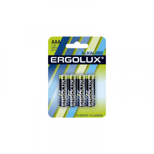 Ergolux Alkaline BL4 LR03 (LR03 BL-4, мизинчиковая батарейка ААА 1.5В) (упак. 4 шт.), цена за 1 упак