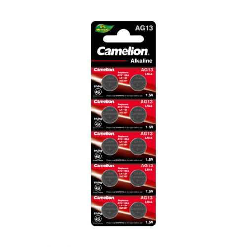 Camelion G13 BL-10 Mercury Free (AG13-BP10(0%Hg), LR44, LR1154 батарейка для часов) (упак. 10 шт.), цена за 1 упак