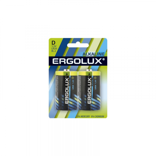 Ergolux..LR20 Alkaline BL-2 (LR20 BL-2, батарейка,1.5В) (упак. 2 шт.), цена за 1 упак