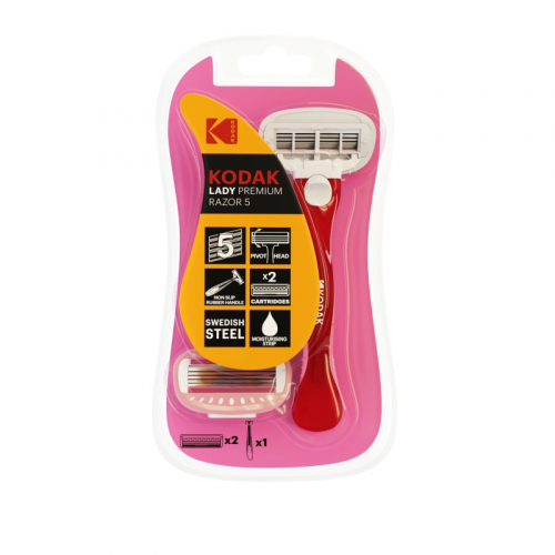 30423398 Бритвенная система Kodak LADY Prem Razor 5 женская 5 лезвий розовая 2 сменных кассеты, цена за 1 шт