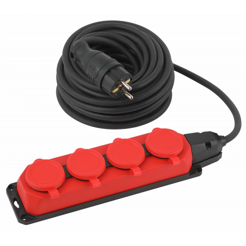 UK-4e-3x1,5-10m-IP44(KG) Удлинитель силовой ЭРА UK-4e-3x1,5-10m-IP44(KG) с заземлением 4 розетки каучук 10м КГ 3х1,5мм2 IP44, цена за 1 шт