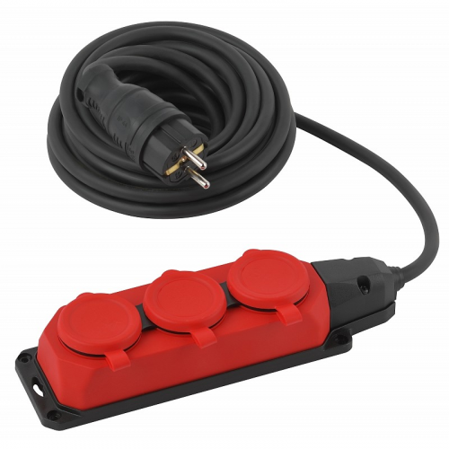 UK-3e-3x1,5-5m-IP44(KG) Удлинитель силовой ЭРА UK-3e-3x1,5-5m-IP44(KG) с заземлением 3 розетки каучук 5м КГ 3х1,5мм2 IP44, цена за 1 шт