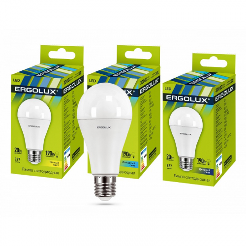 Ergolux LED-A65-20W-E27-3K (Эл.лампа светодиодная ЛОН 20Вт E27 3000K 180-240В), цена за 1 шт