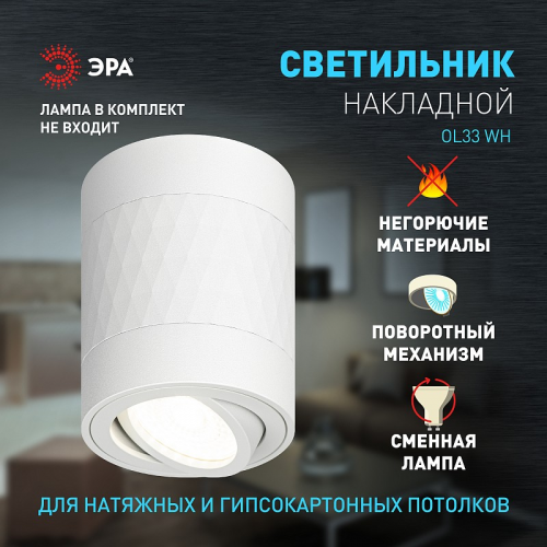 OL33 WH Светильник настенно-потолочный спот ЭРА OL33 WH MR16 GU10 IP20 белый, цена за 1 шт