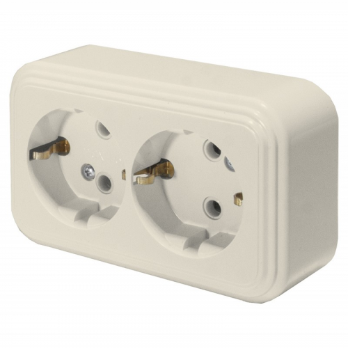 Розетка 2-местная с заземляющим контактом, 250В, 16А, IP20, PST16-31-20 (RA 16-238-БЖ), слоновая кость, цена за 1 шт