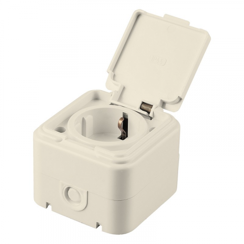 Розетка 1-местная с заземляющим контактом, с крышкой, 250В, 16А, IP44, PST16-21-44 (RA 16-211-БЖ), слоновая кость, цена за 1 шт