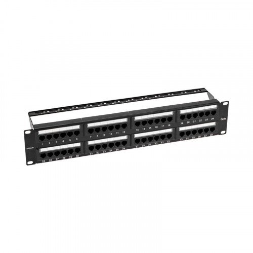 Панель коммутационная с кабельными органайзерами 19", 2U, 48 портов, UTP, RJ-45, CAT 5e REXANT PRO, цена за 1 шт