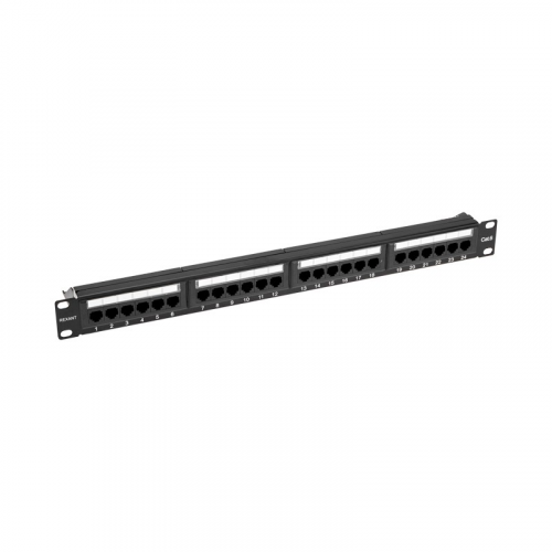 Панель коммутационная с кабельным органайзером 19", 1U, 24 порта, RJ-45, CAT 6, UTP REXANT PRO, цена за 1 шт