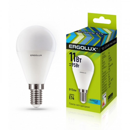 Ergolux LED-G45-11W-E14-4K (Эл.лампа светодиодная Шар 11Вт E14 4500K 172-265В), цена за 1 шт