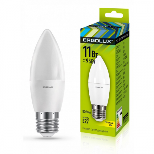 Ergolux LED-C35-11W-E27-3K (Эл.лампа светодиодная Свеча 11Вт E27 3000K 180-240В), цена за 1 шт