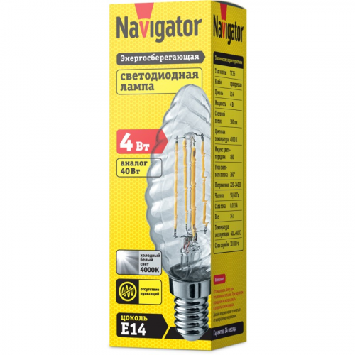 Светодиодная лампа свеча Navigator 61 340 NLL-F-TC35-4-230-4K-E14, цена за 1 шт