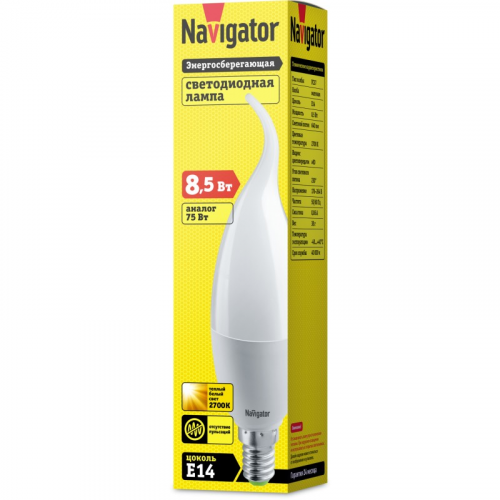 Светодиодная лампа свеча Navigator 61 330 NLL-FC37-8.5-230-2.7K-E14-FR, цена за 1 шт