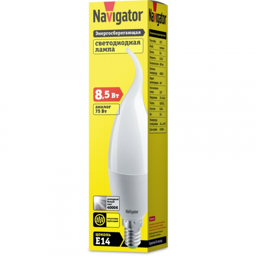 Светодиодная лампа свеча Navigator 61 331 NLL-FC37-8.5-230-4K-E14-FR, цена за 1 шт